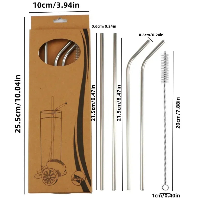 Axyaa Stainless Steel Straws Set - Reusable, Washable, Ideal for Smoothies, Juice