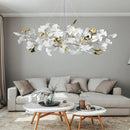 Axyaa Modern Brass Ginkgo Leaf Branch Chandelier for Dining Room & Living Space