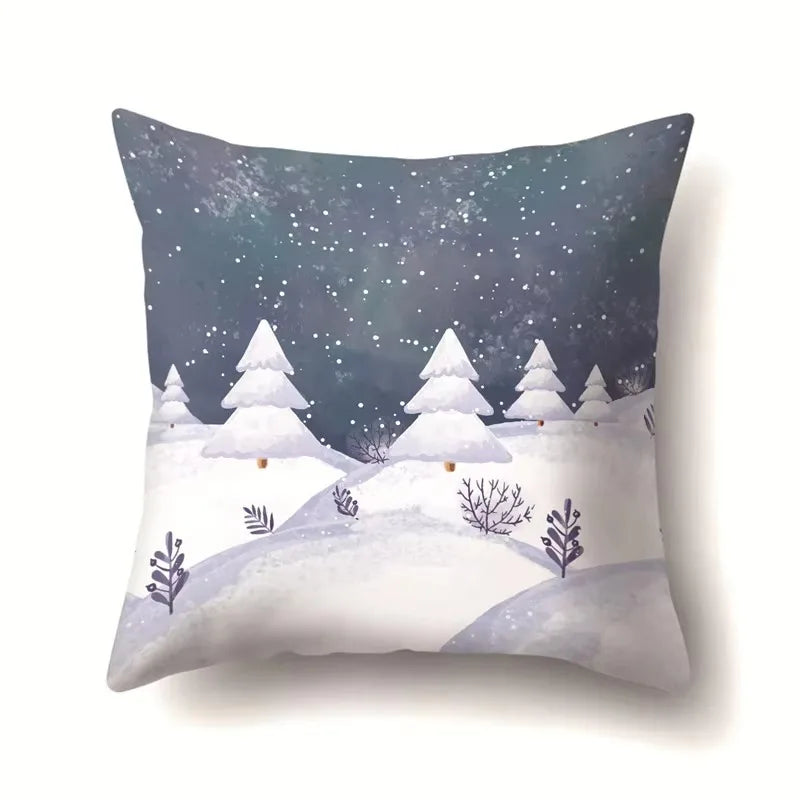Axyaa Winter Snow Scene Print Pillow Cover for Home Decor 45X45CM