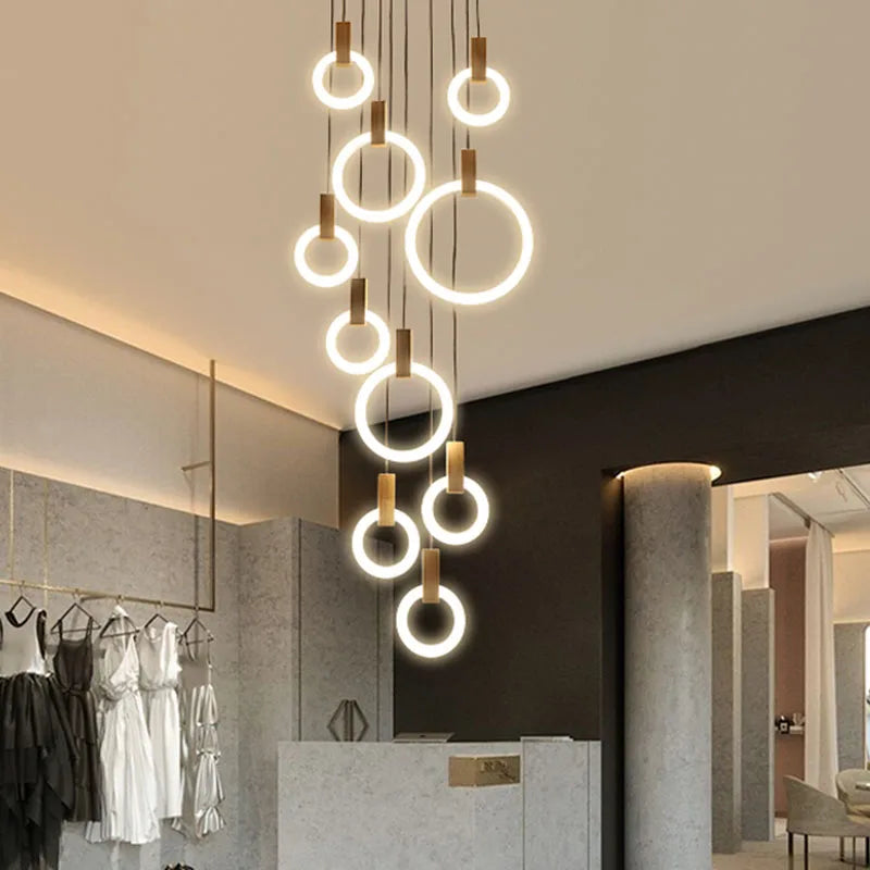 Axyaa Wooden Chandelier Modern Ceiling Lights Stairs Hanging Pendant Lamps