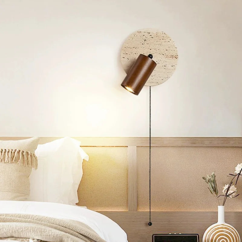 Axyaa Round Stone LED Reading Light Walnut Log Wood Color