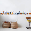 Axyaa Nursery Wall Stickers Car Buildings Border Kids Bedroom Decor Waterproof