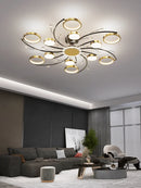 Axyaa Luxury Gold Aluminum LED Chandelier with K9 Crystal for Living Room