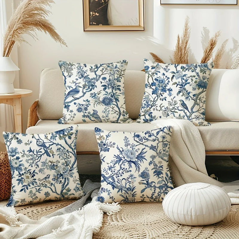 Axyaa Blue Floral Bird Pattern Pillowcase - Home Decor Brand