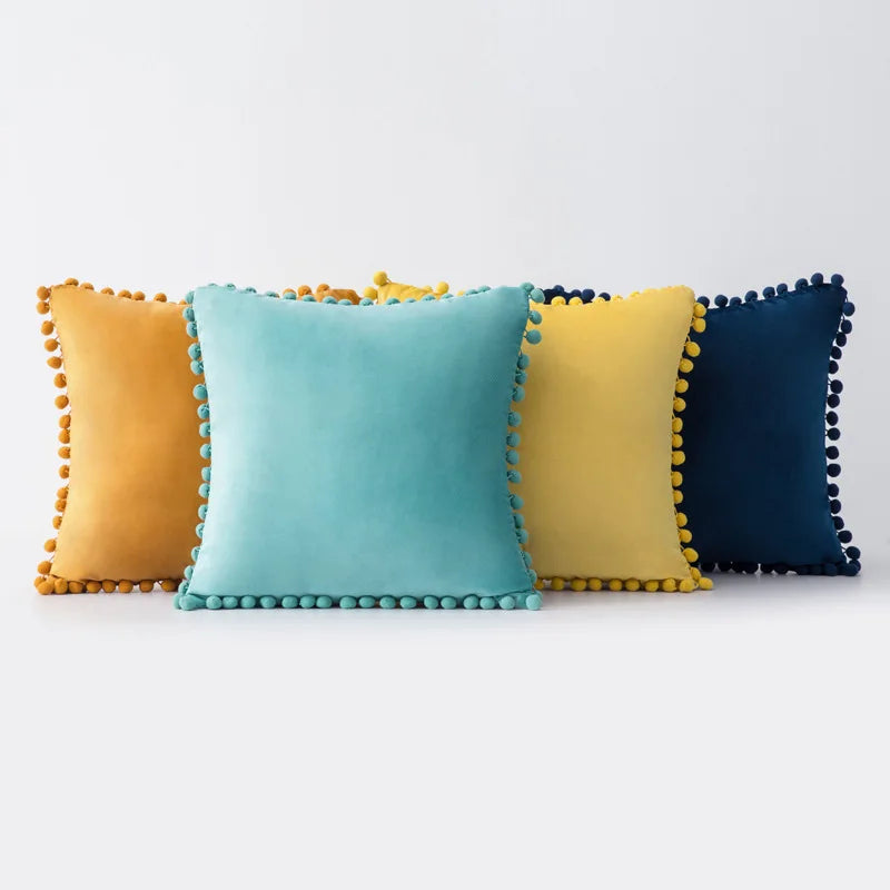 Axyaa Velvet Cushion Cover with Tassels Fringe - Soft Decorative Boho Pillows
