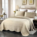 Axyaa Oversize Queen Floral Embroidered Quilt Set 3-Piece Reversible Diamond Pattern