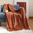Axyaa Orange Red Knit Throw Blanket - Plaid Bedspread for Bed & Sofa