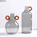 Axyaa Gray Glass Vase Hydroponics Plant Pot Table Decoration Flowers Arrangement Aesthetic Decor