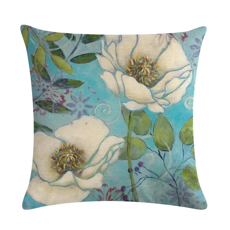 Axyaa Retro Plant Flower Linen Pillowcase 45*45cm