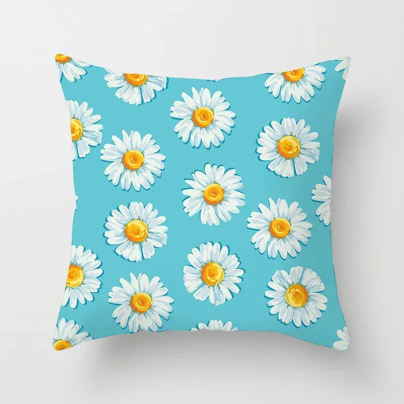 Nordic Daisy Print Pillow Cover by Axyaa - Modern Floral Cushion for Living Room
