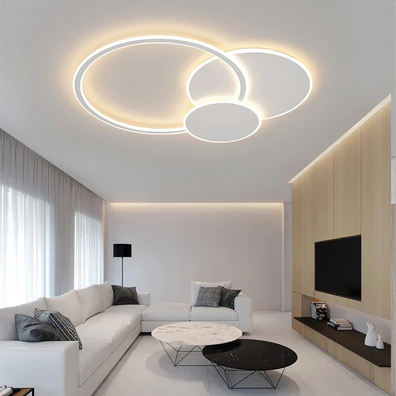 Axyaa White Round LED Chandelier with Remote for Home Decor & Lighting Fixture