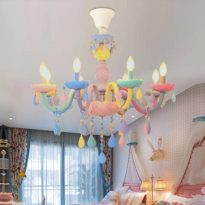 Axyaa Crystal Chandelier - Modern Macaron Color Rainbow Lustres, Children's Room Princess Luminaire