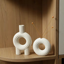 Axyaa White Striped Ceramic Vase – Modern Minimalist Living Room Tabletop Decoration