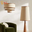 Solid Wood Zen Art Floor Lamp LED E27 Atmosphere Cloth Lampshade by Axyaa