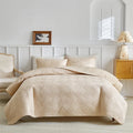 Axyaa Geometric Grid Bedspread Set - Grey Beige, US Queen Size 3pcs