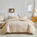 Axyaa Geometric Grid Bedspread Set - Grey Beige, US Queen Size 3pcs