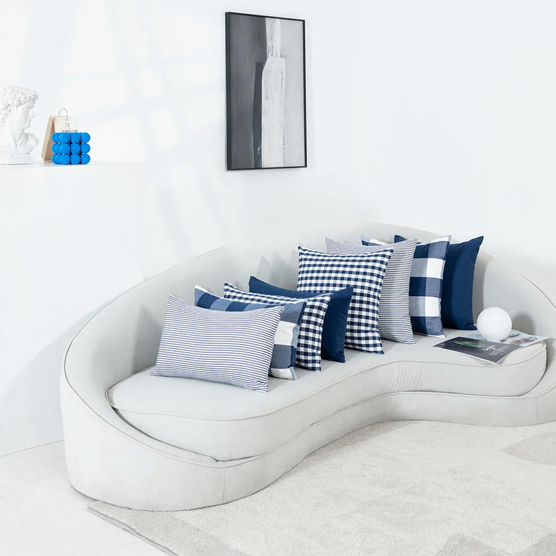 Axyaa Checkered Stripe Pillowcase Blue Series 45x45cm Home Office Decor