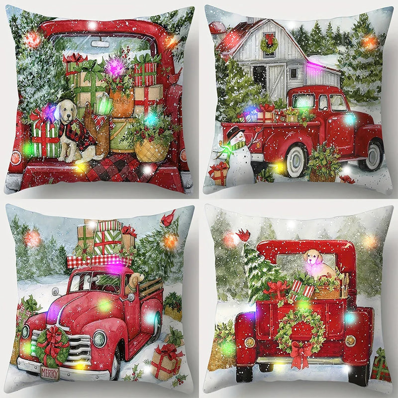 Axyaa LED Christmas Pillowcase with Truck Gifts & Tree Pattern