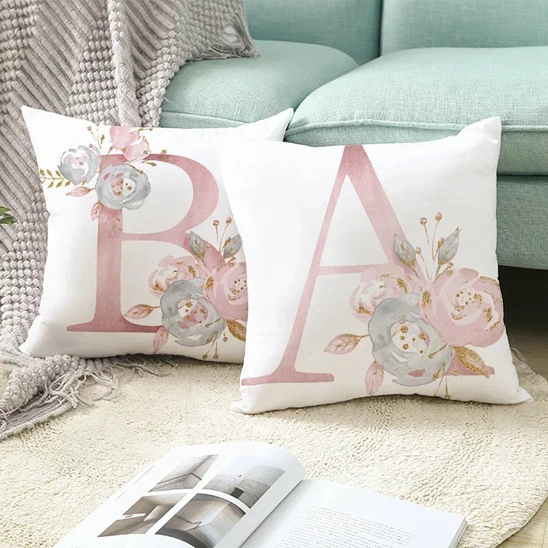 Axyaa Pink Letterwork Cushion Cover 45*45cm, Wedding Party Decor, Elegant Wedding Pillow
