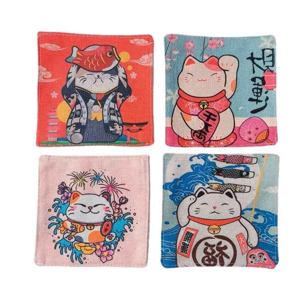 Korean Cartoon Cat Coasters Set by Axya - Cute Cotton Linen Insulation Pad