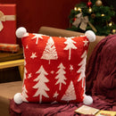 Axyaa Festive Christmas Tree Plush Pillow Cushion - Red Green Jacquard Print