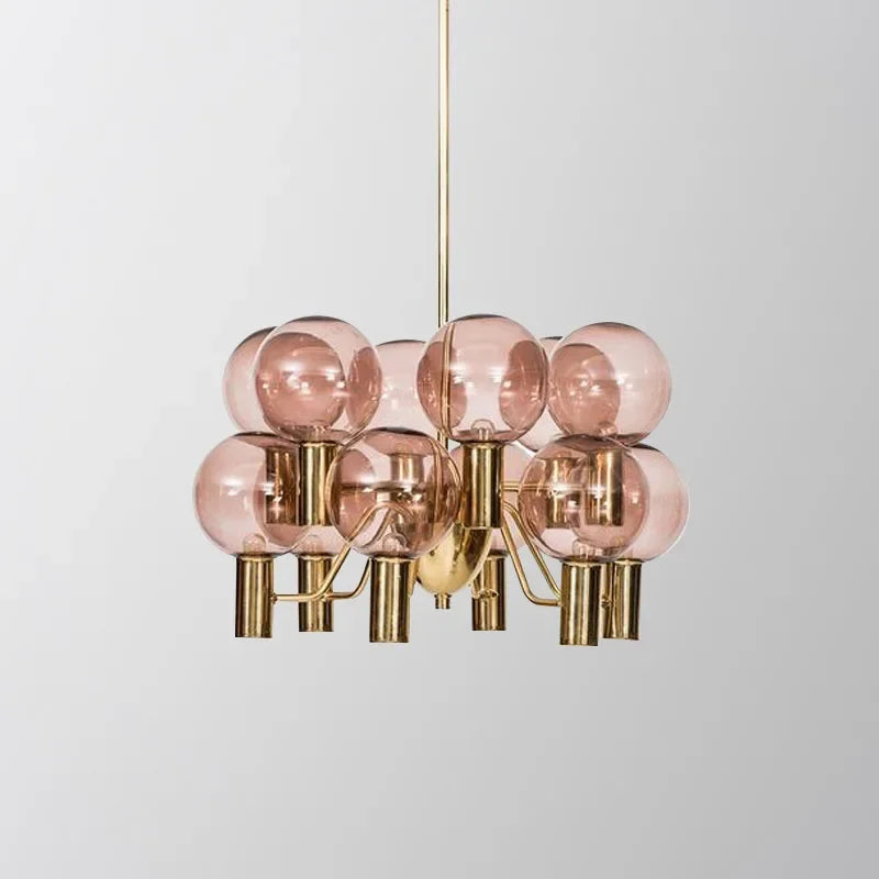 Axyaa Pink Glass Pendant Light: Modern LED Lamp for Luxurious Living Room Setting