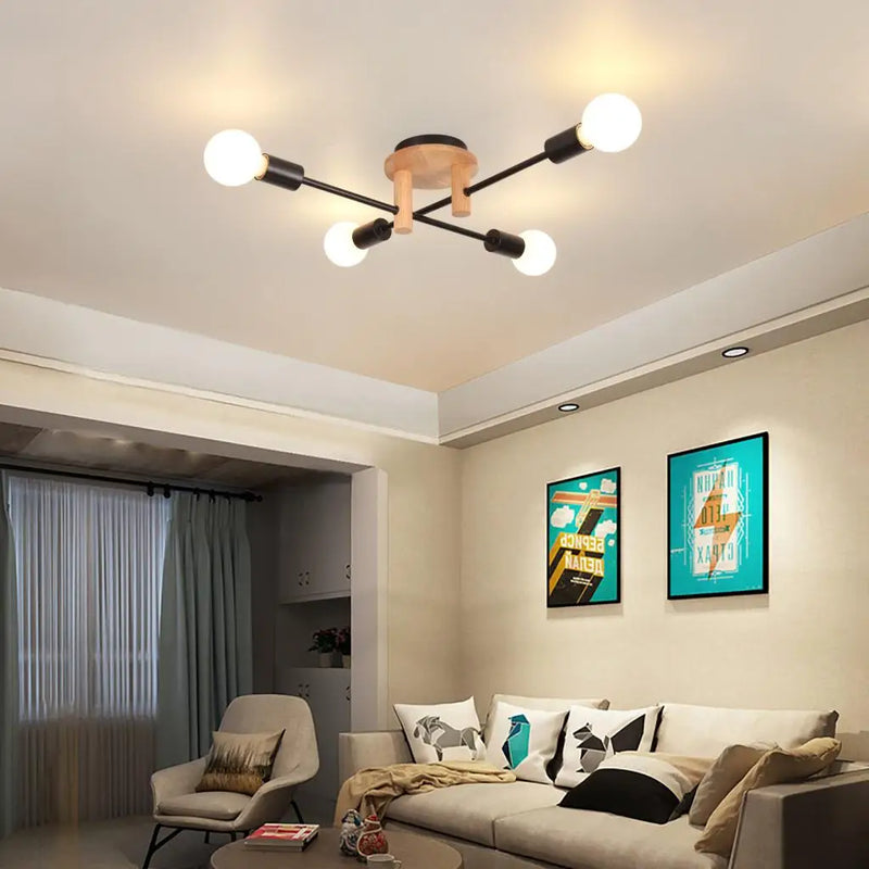 Axyaa Retro Industrial Ceiling Chandelier Wood LED Light Fixture Living Room