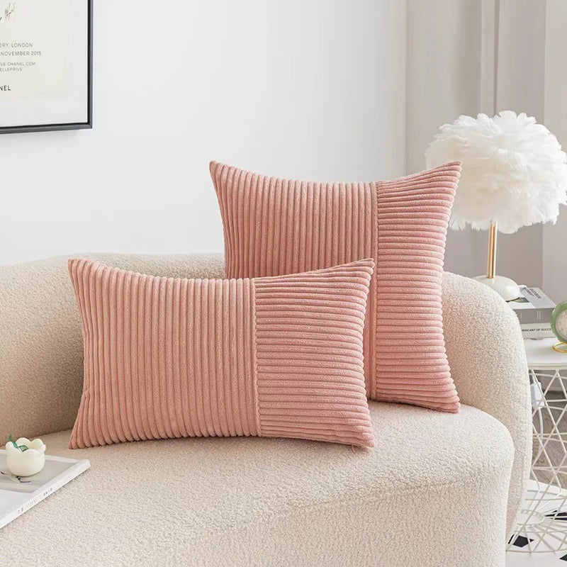 Red Striped Pattern Modern Corduroy Throw Pillow Cover by Axyaa