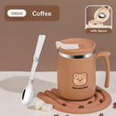 Axyaa Cartoon Insulation Cup with Lid, Straw, Spoon - 500ML Stainless Steel Mug