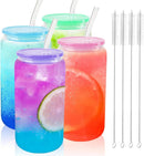 Axyaa 16oz Clear Glass Straw Cup Set with Colorful Lids - Reusable Drinkware for Coffee and Tea