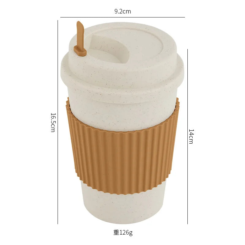 Axyaa Reusable Wheat Straw Coffee Cup With Lid 450ml - Portable & Dishwasher Safe