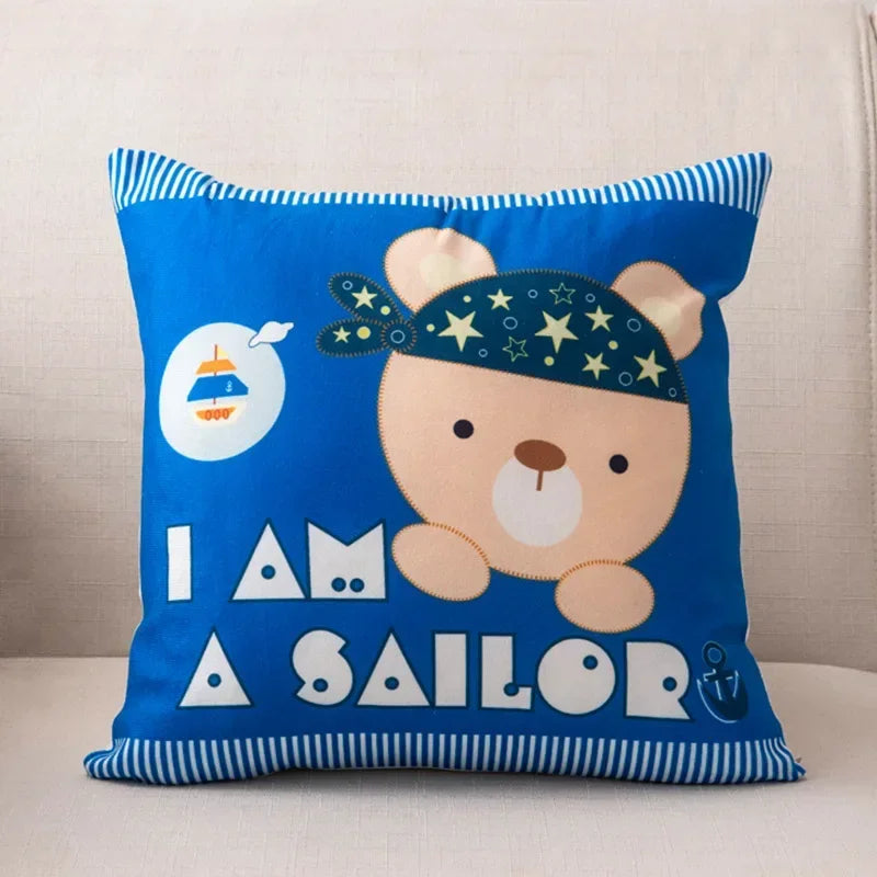 Nordic Cartoon Print Pillow Cover for Axyaa Square Cushion Sofa Decor