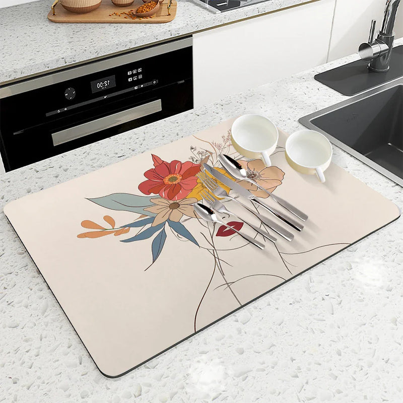 Axyaa Antiskid Flower Woman Kitchen Drying Mat