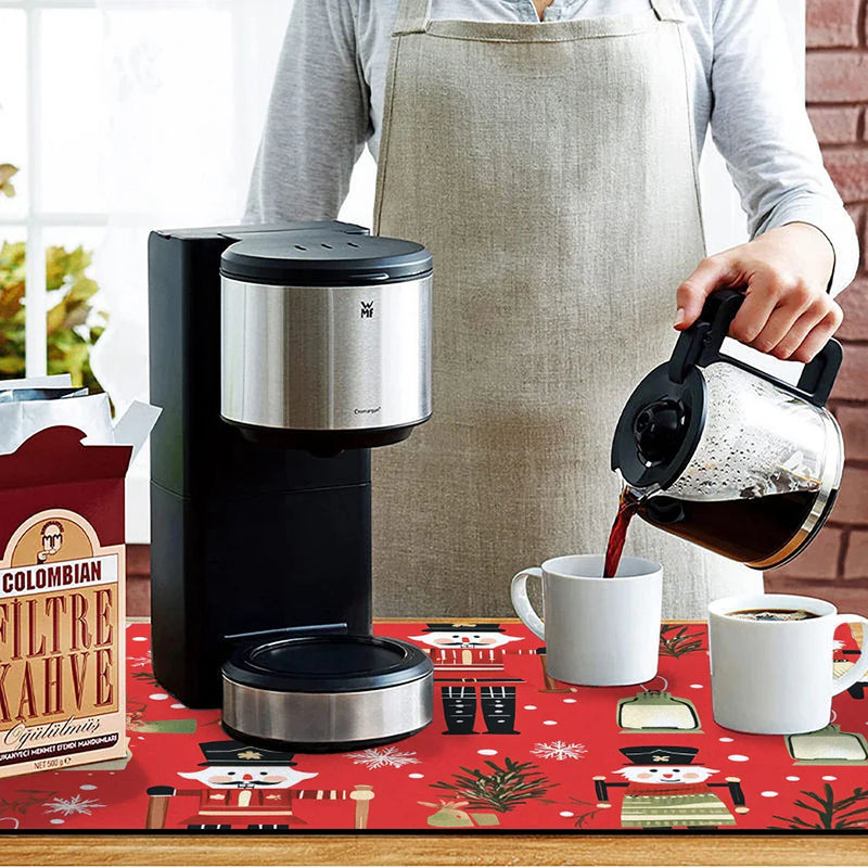 Axyaa Christmas Diatoms Non-slip Absorbent Coffee Bar Drying Mat