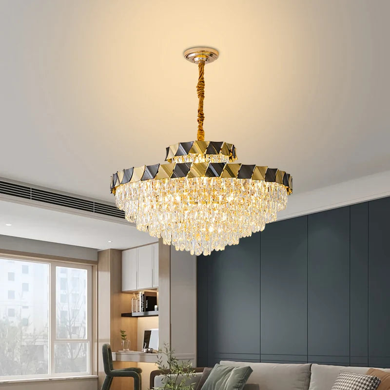 Axyaa Crystal Chandelier: Luxury High-End Living Room Lighting