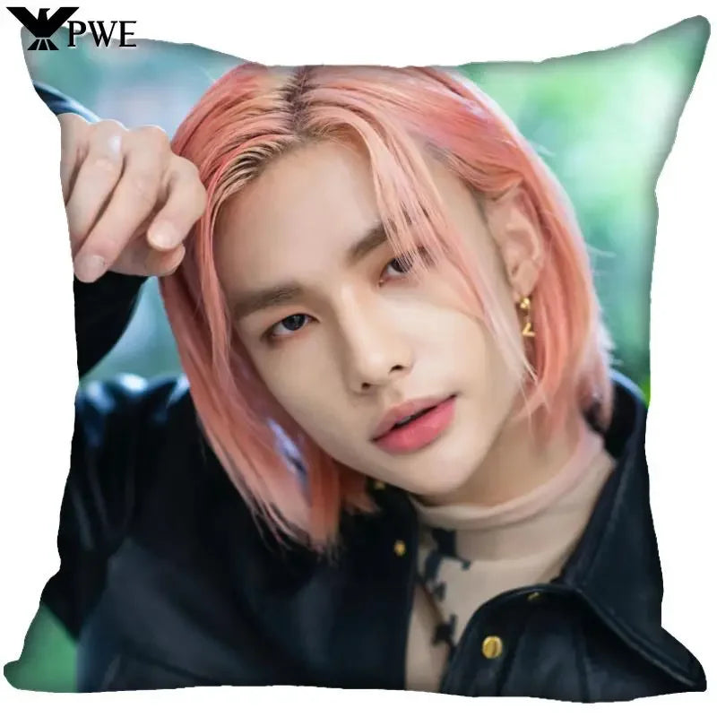 Axyaa Satin Hwang Hyunjin Pillow Cover - Decorative Bedroom Office Pillowcase Square Zipper Case
