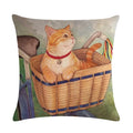 Axyaa Cute Cat Pet Pattern Pillow Cover Linen Throw Pillow 45*45cm