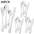 Axyaa 16pcs Retro Silver Stainless Steel Dinnerware Set with Creative Carving
