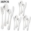 Axyaa 16pcs Retro Silver Stainless Steel Dinnerware Set with Creative Carving