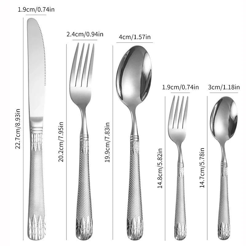 Axyaa Stainless Steel Western Tableware Set with 6Pcs Steak Knife, Fork, Spoon