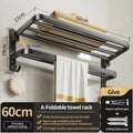 Axyaa Black Aluminum Towel Rack Holder 40-60CM Folding with Hook