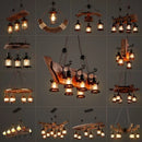 Axyaa Industrial Glass & Wood Chandelier - Retro Style for Restaurants, Bars & Coffee Shops