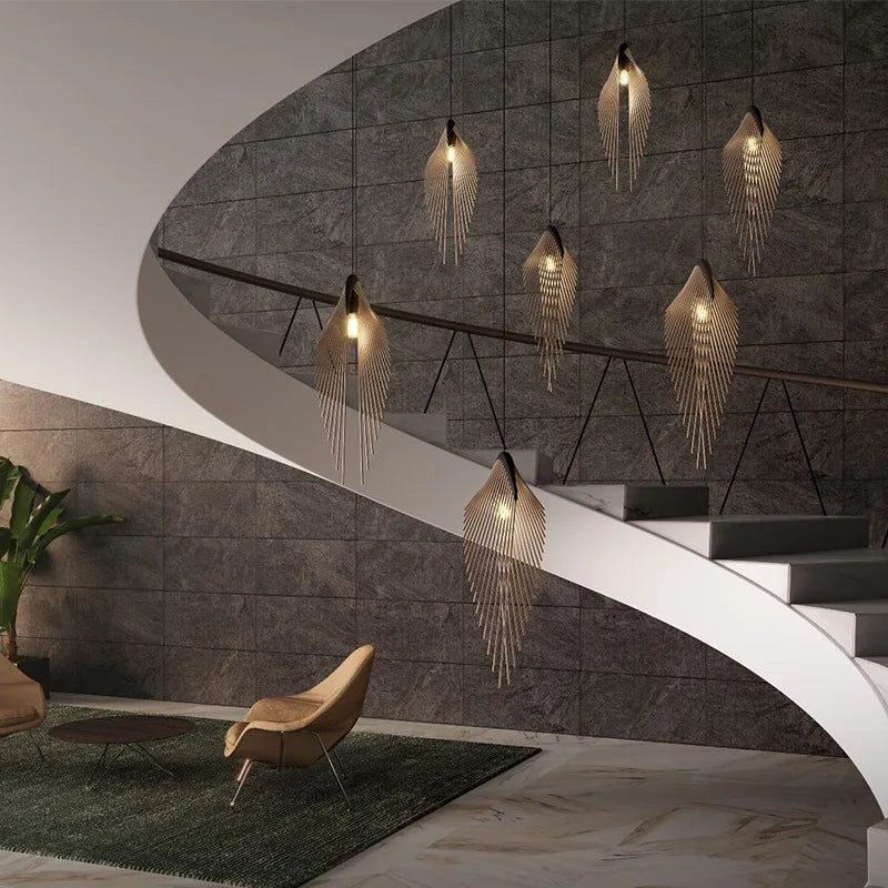 Black Metal Art LED Pendant Ceiling Lamp by Axyaa for Modern Living Room & Staircase