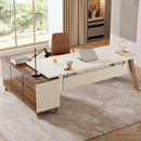 Axyaa 78.7" Executive L-Shaped Desk with Storage Shelves and 55" Cabinet