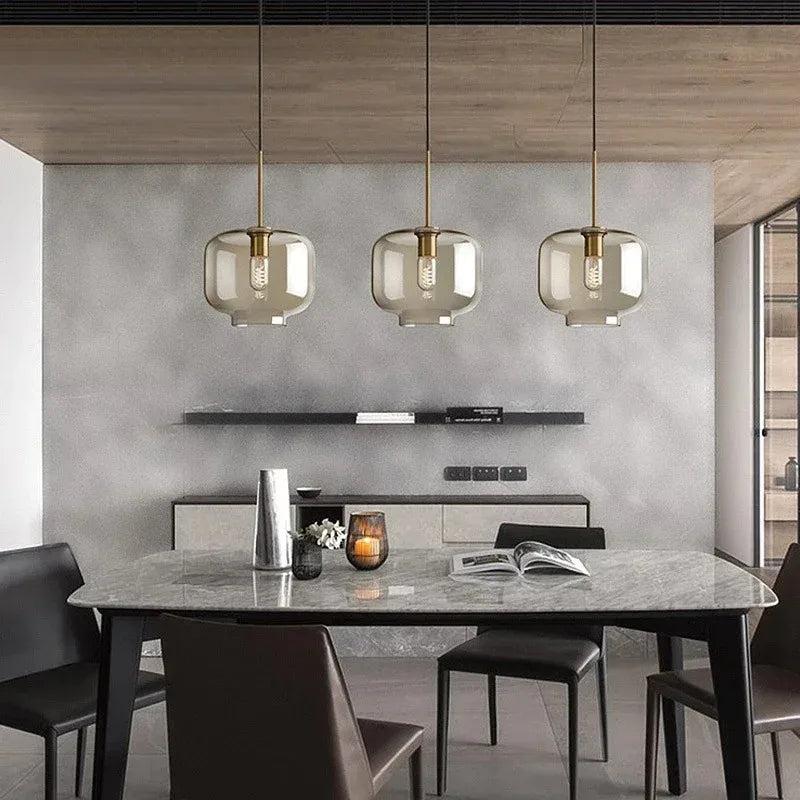 Axyaa Loft Glass Pendant Light for Kitchen Restaurant - Modern Nordic Industrial Decor