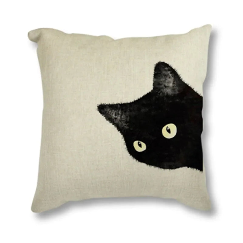 Black Cat & Butterfly Print Linen Cushion Cover by Axyaa - 45x45CM