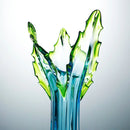 Axyaa Water Blue Glass Vase for Large Fresh Flowers, Unique Irregular-shaped Art Piece