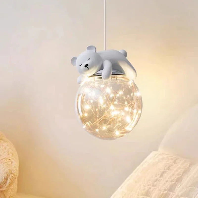 Axyaa White Bear Bunny Pendant Light for Kids Room Decor