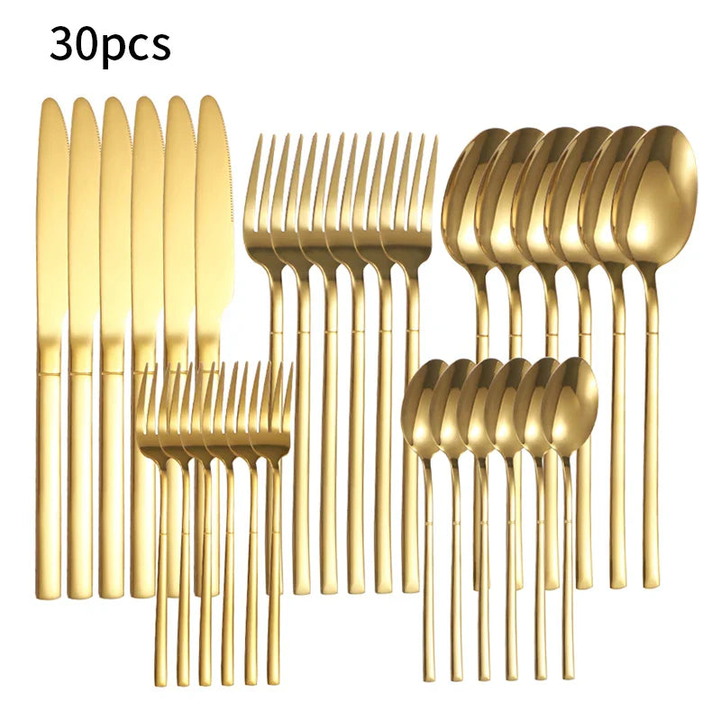 Axyaa Stainless Steel Cutlery Set - High-End Steak Knife, Fork, Dessert Spoon