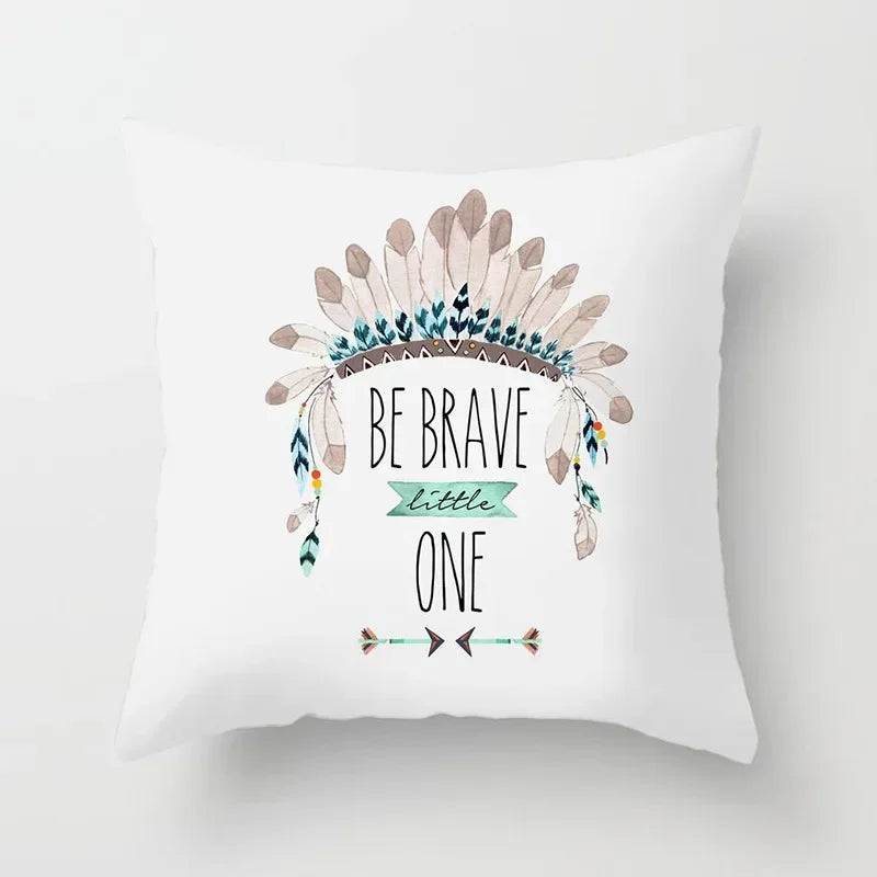 Axyaa White Feather Pillowcase Blue Polyester Cushion Cover for Home Decor
